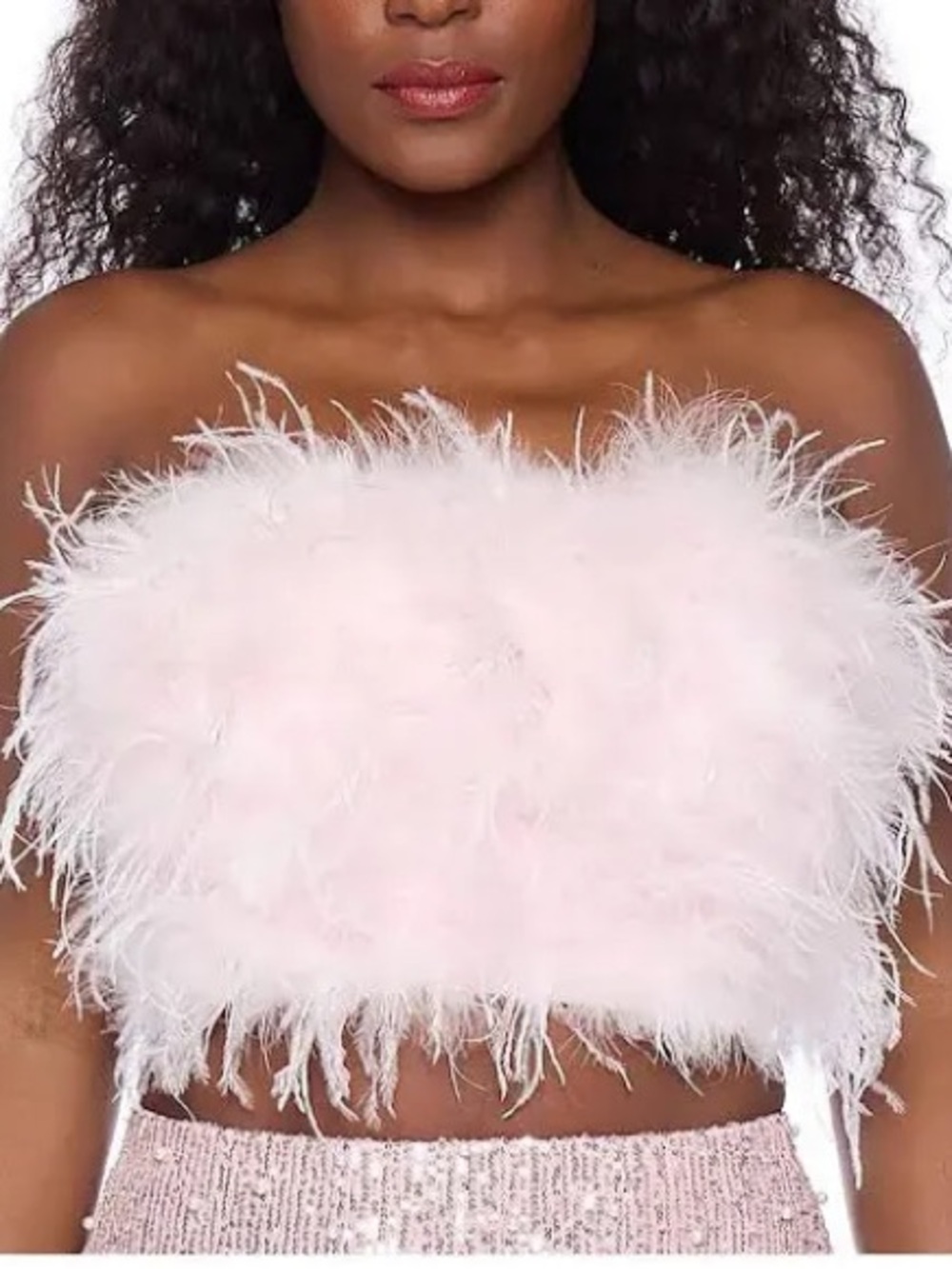 NWT New Alex & Sophia Strapless Ostrich Feather Top Light Pink XS